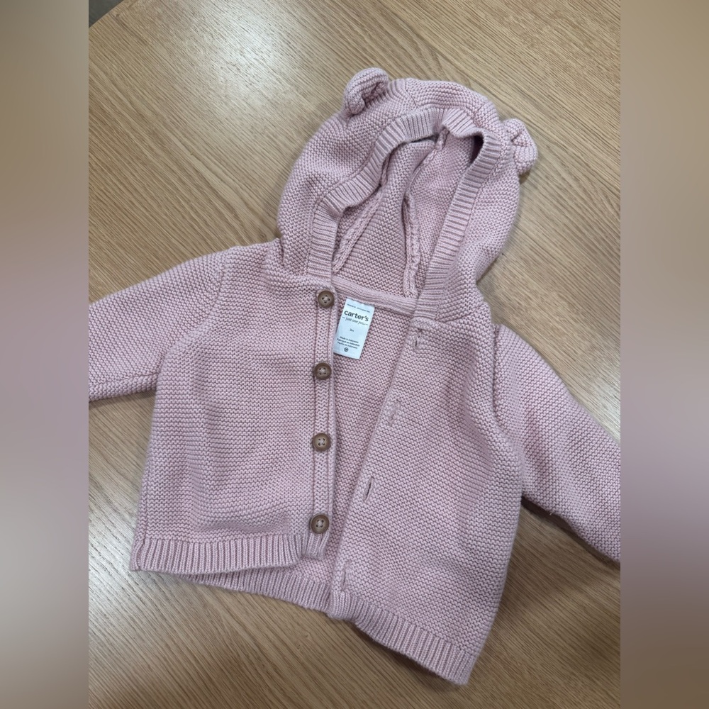 Carter's Pink Knit Baby Jacket with Bear Ears